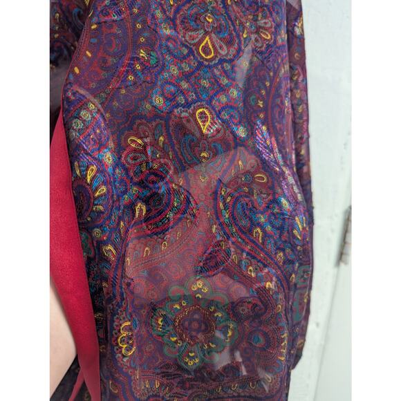 Vtg Victorias Secret Robe Gold Label Red Blue Brocade Lightweight Kimono Short - Picture 7 of 9